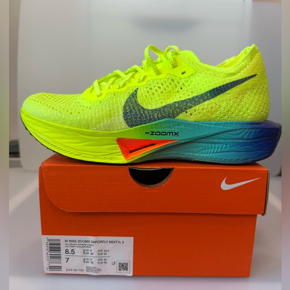 Nike ZoomX Vaporfly NEXT% 3 Neon Yellow with Blue Gradient Swoosh